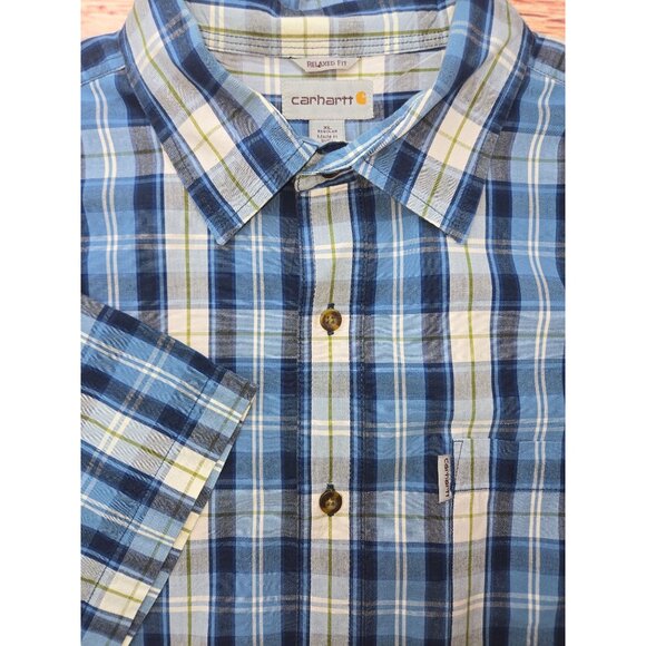 Carhartt Mens Relaxed Fit Short Sleeve Shirt XL - Blue Plaid - Picture 4 of 8
